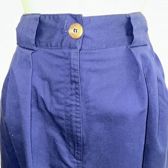 Vintage 80s Chaus Navy Blue Pleat Front Straight Midi Polyester/Cotton Skirt - Picture 2 of 8